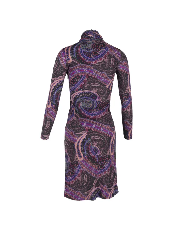 retro paisley dress Bright Mid Century Modern Dress. Shift With Belt Option. Buttons up the Front, Long Sleeve, Light Polyester, Green,blue Swirling paisley print in playful pinks and yellows lends a vibrant flair to this breezy maxi dress Vintage 50s/60s Blue and Green
