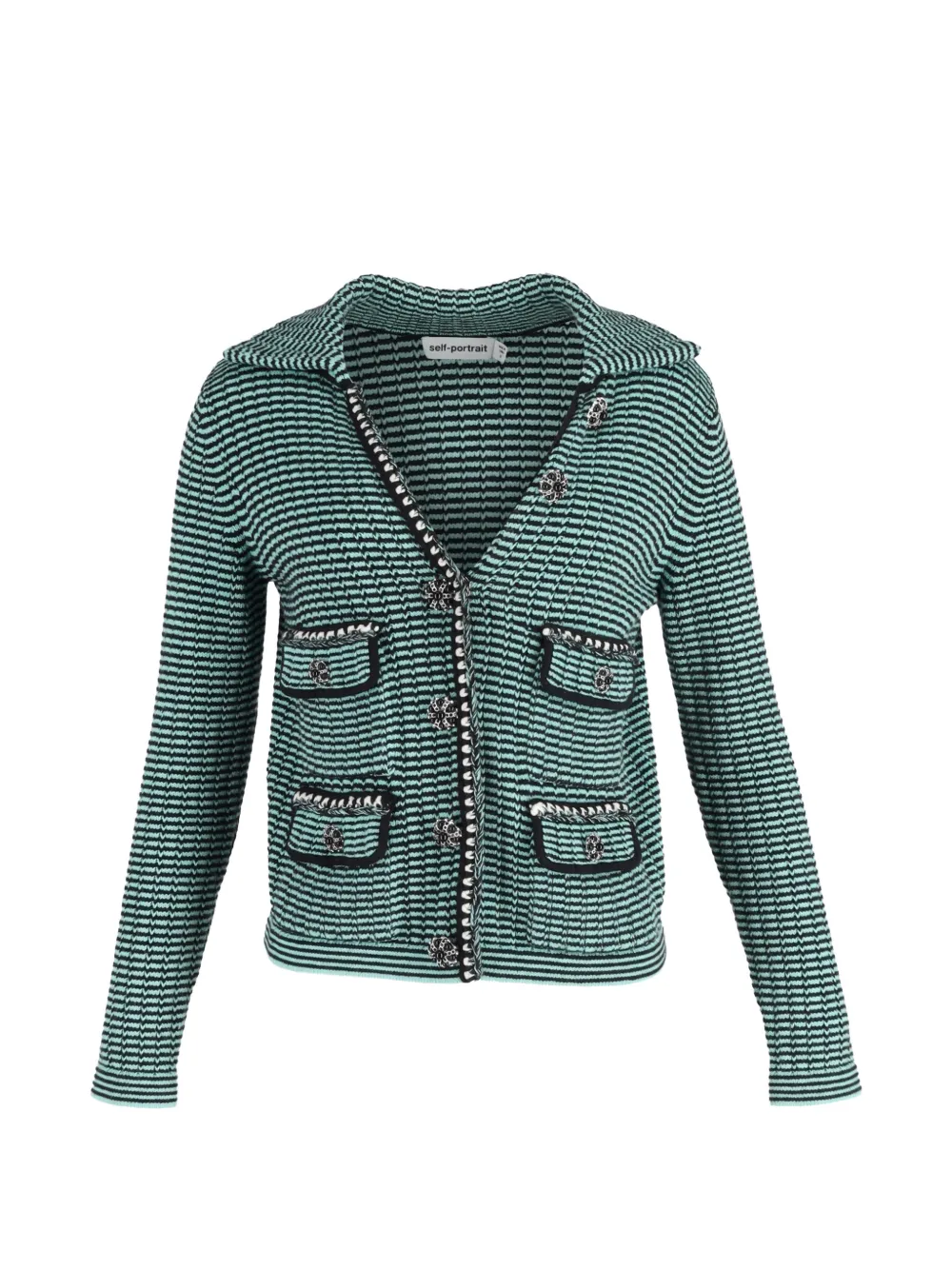 Self-Portrait stripe pocket collared cardigan - Verde