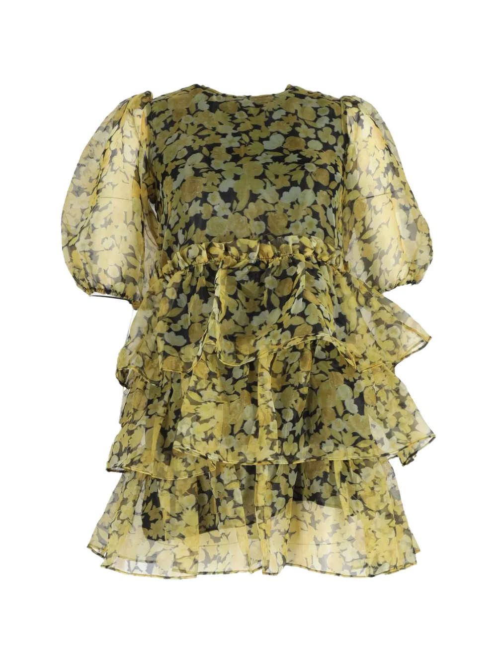 GANNI ruffled tiered floral-print mini dress - Giallo