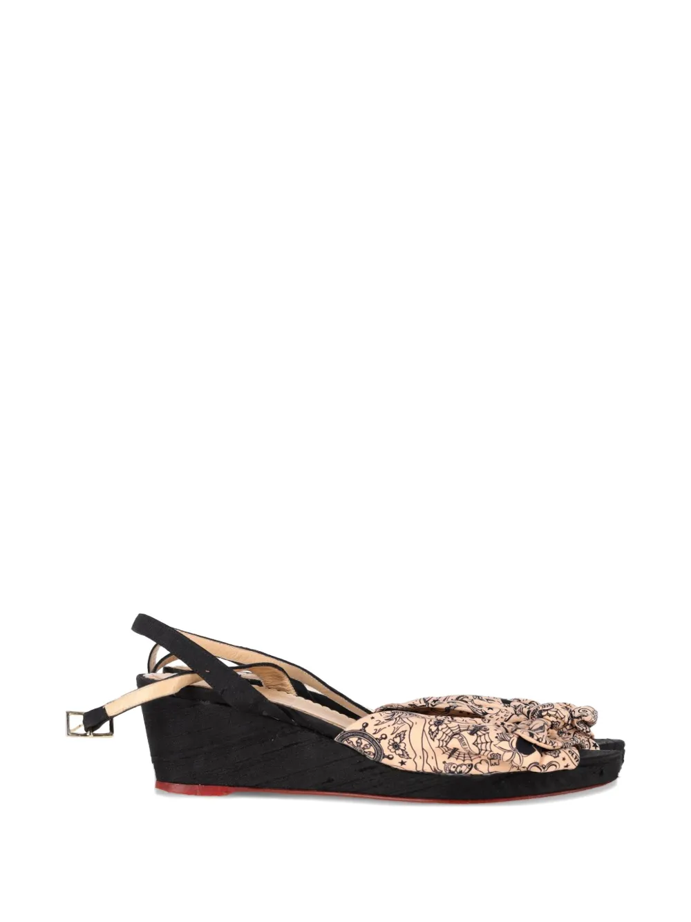 Charlotte Olympia printed bow-detail wedge sandals - Toni neutri