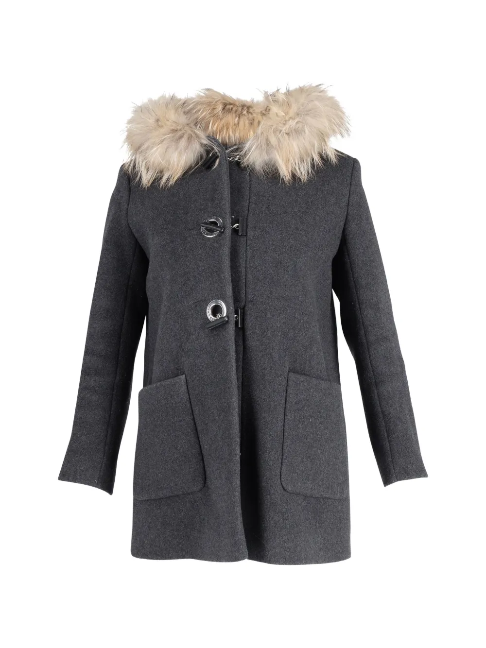 SANDRO hooded fur-trimmed coat - Grigio