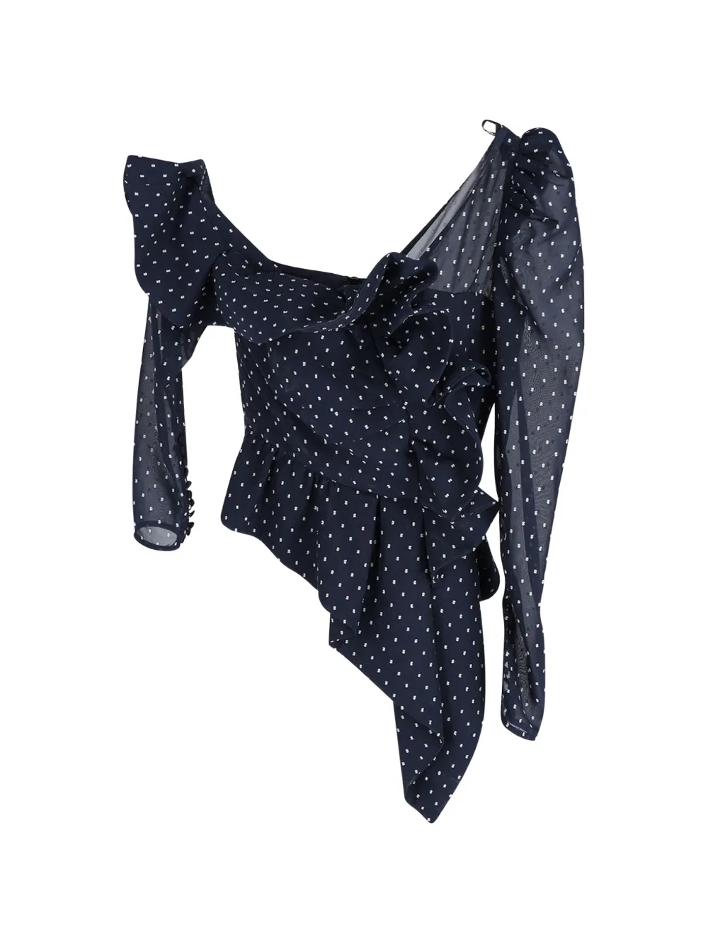 Self-Portrait One-shoulder ruffled polka-dot top - Blu