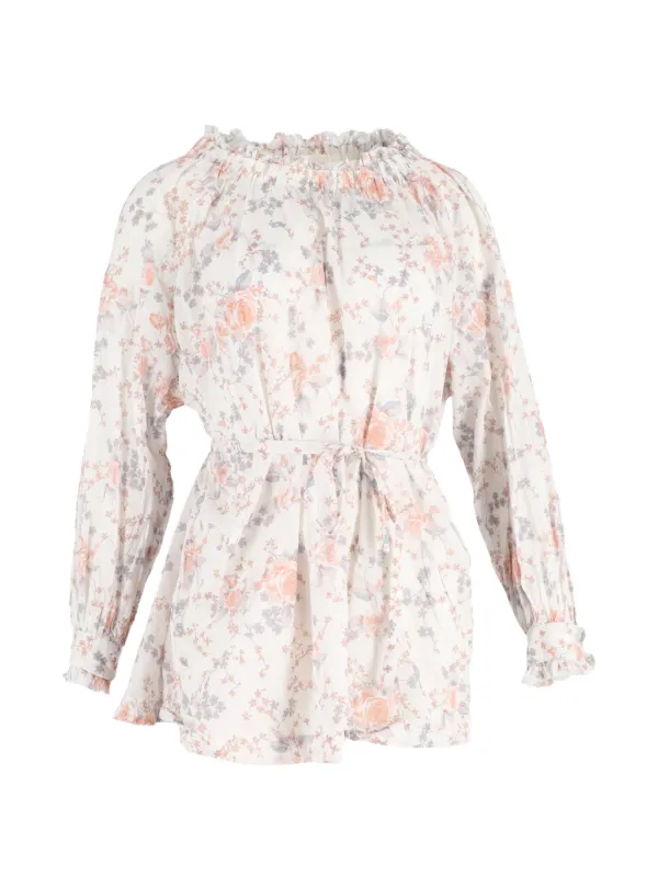 maje off shoulder dress Maje Floral Print Off Shoulder Dress | White