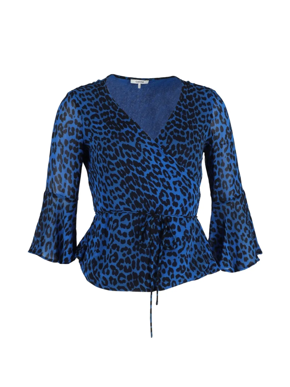 GANNI animal-print wrap blouse - Blu