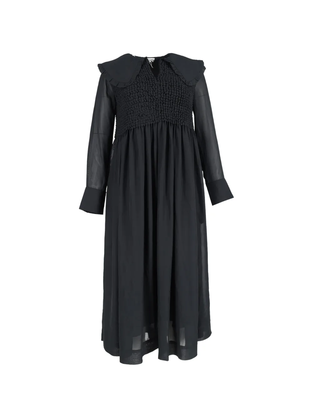 GANNI Smocked bodice long sleeve dress - Nero