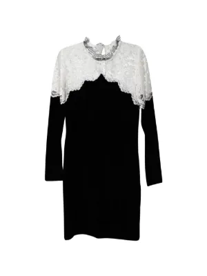 sandro paris black lace dress Sandro Paris Rozen Two-Tone Lace Mini Dress Black/White Size 1 | $415_EUC