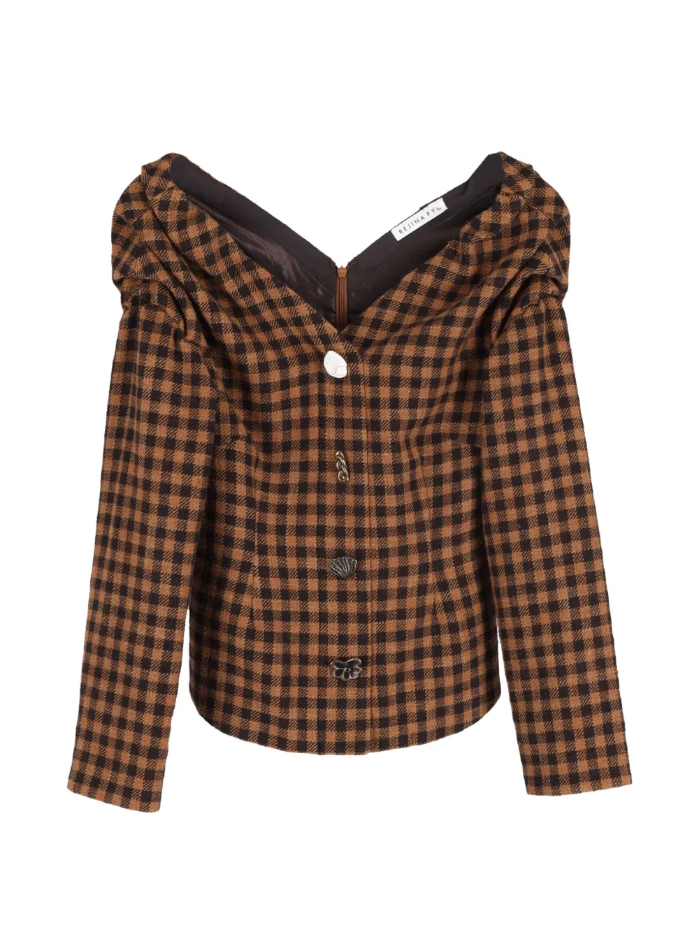 Rejina Pyo checked V-neck blouse - Marrone