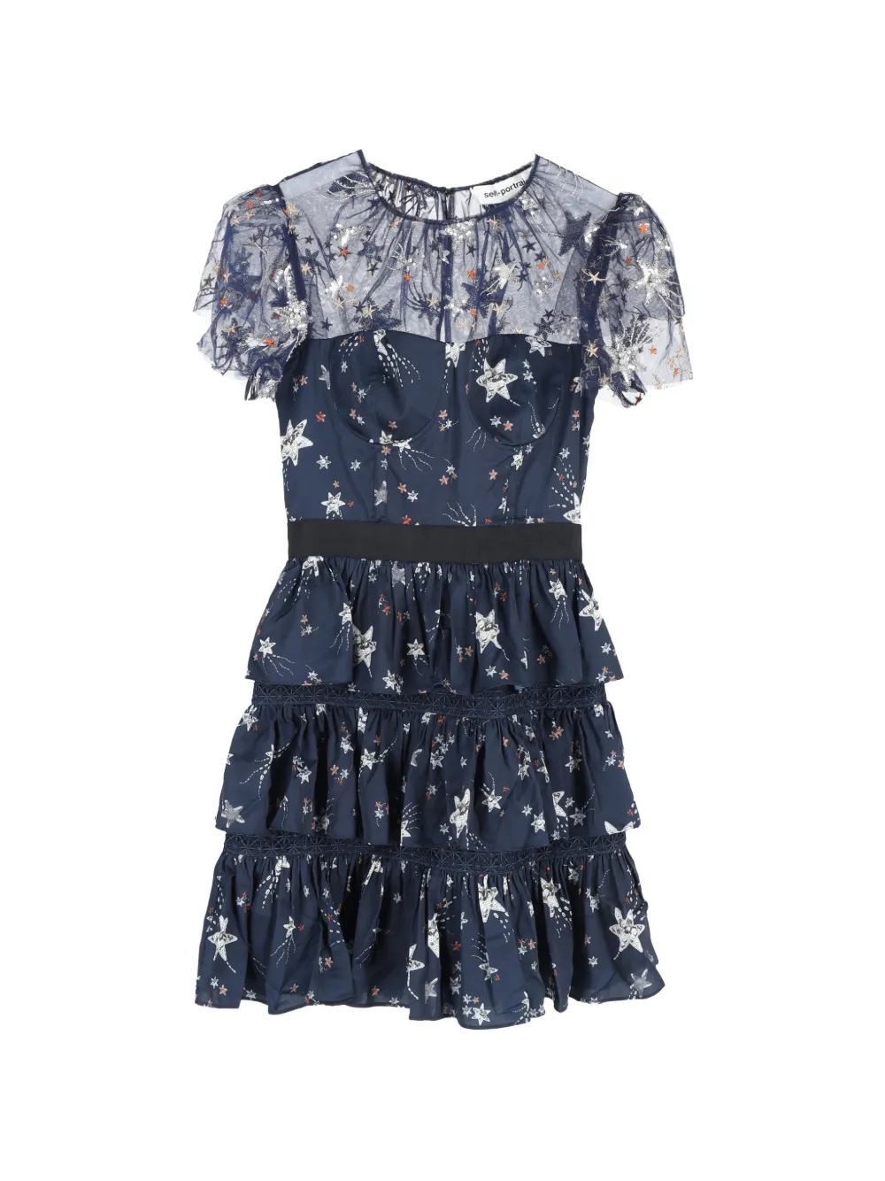 Self-Portrait tiered star-print mini dress - Blu