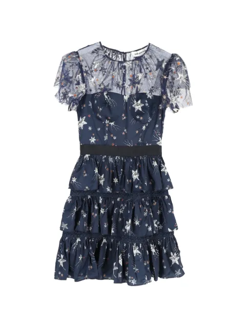 Self-Portrait tiered star-print mini dress