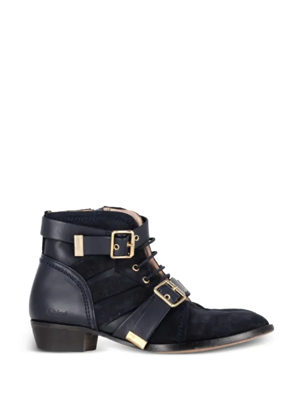 Chloe レザー クロスバックルアンクルブーツ Chloé Vintage レースアップ アンクルブーツ | ブルー | FARFETCH JP
