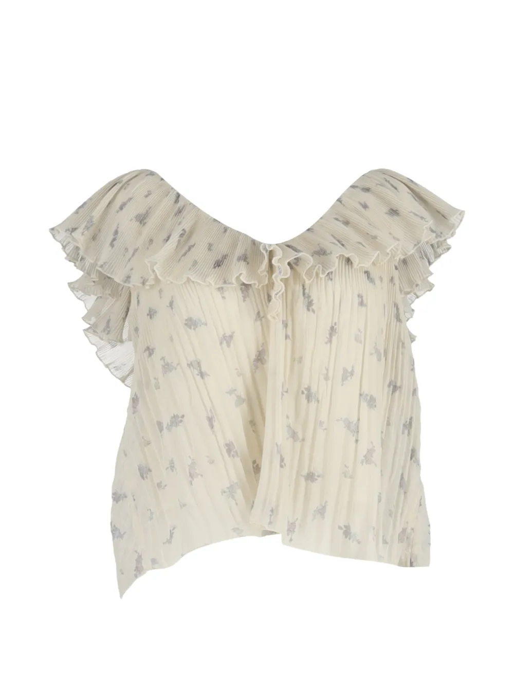 GANNI ruffled-sleeves V-neck blouse - Toni neutri