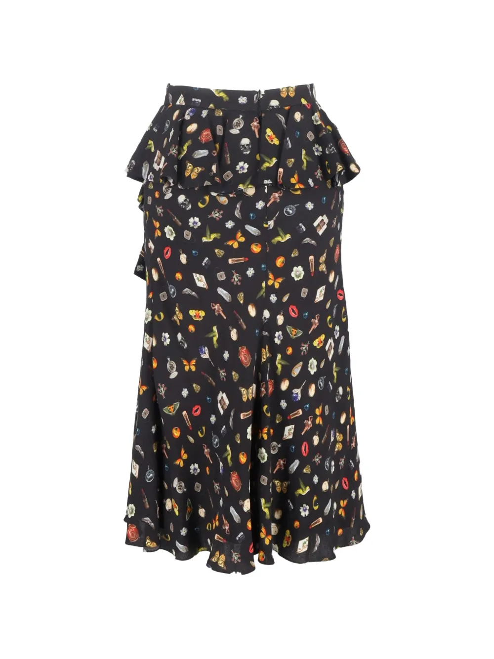 Printed Ruffle-Detail Midi Skirt