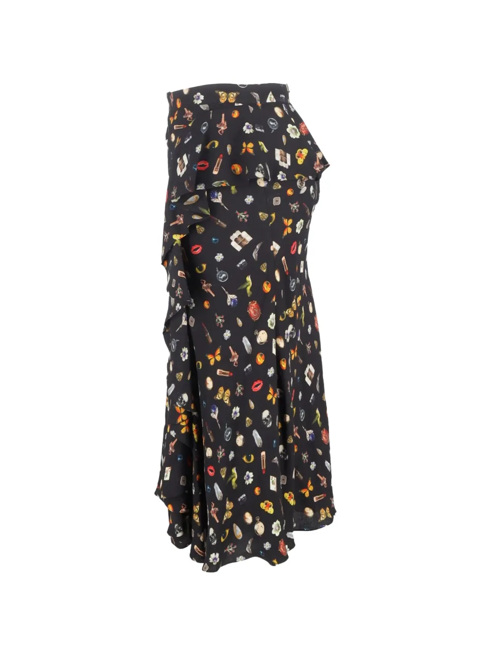 Printed Ruffle-Detail Midi Skirt
