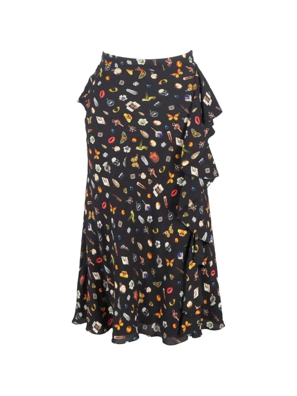 Alexander McQueen Pre-Owned printed ruffle-detail midi skirt - Nero