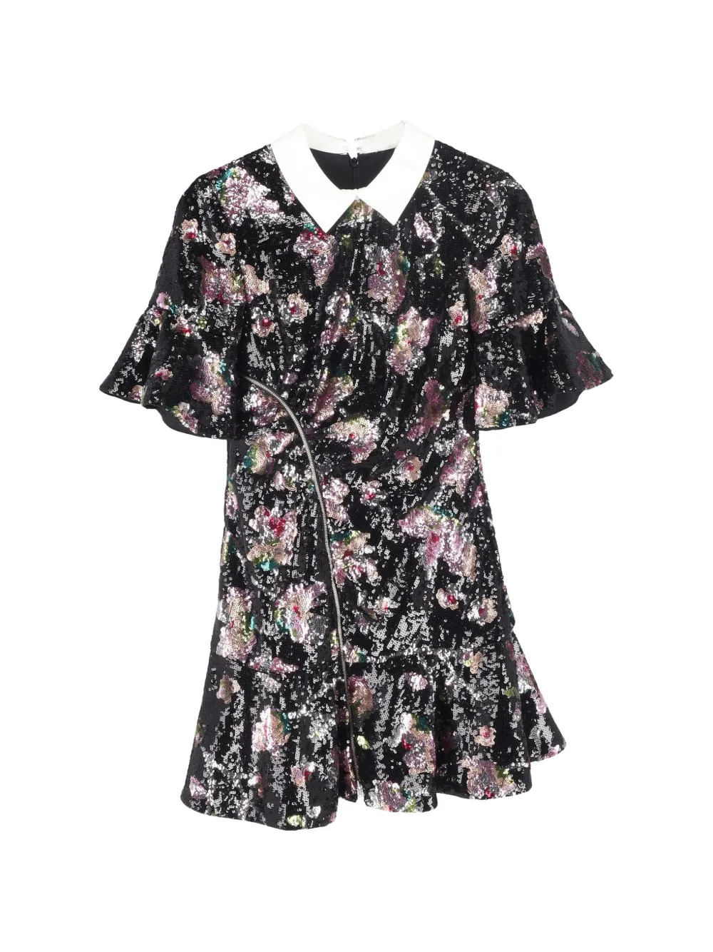 Self-Portrait floral sequined mini dress - Nero