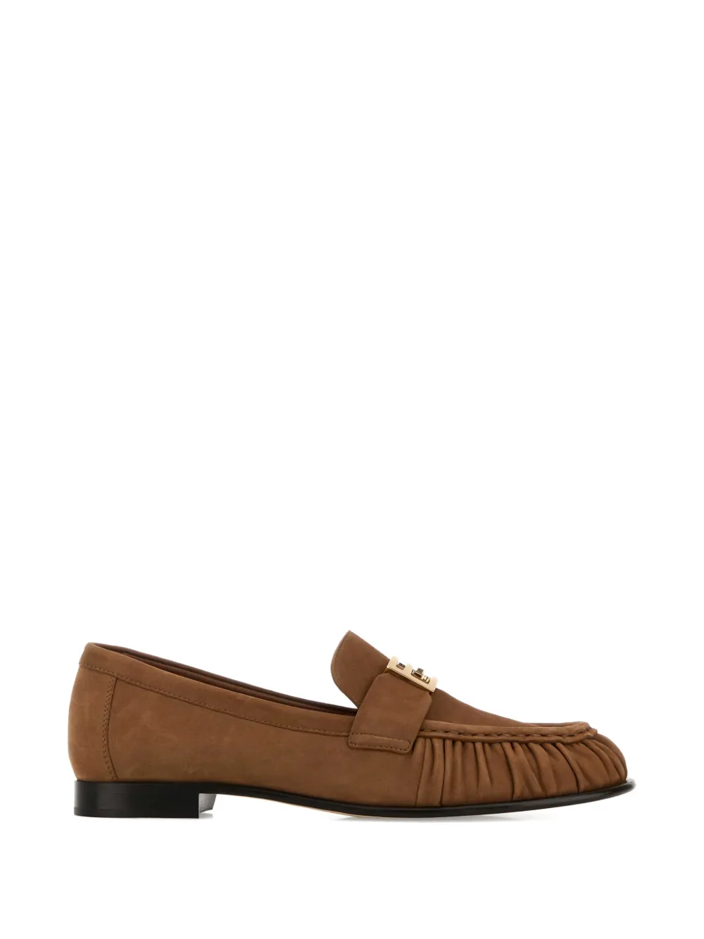 FENDI gold-tone ruched suede loafers - Marrone
