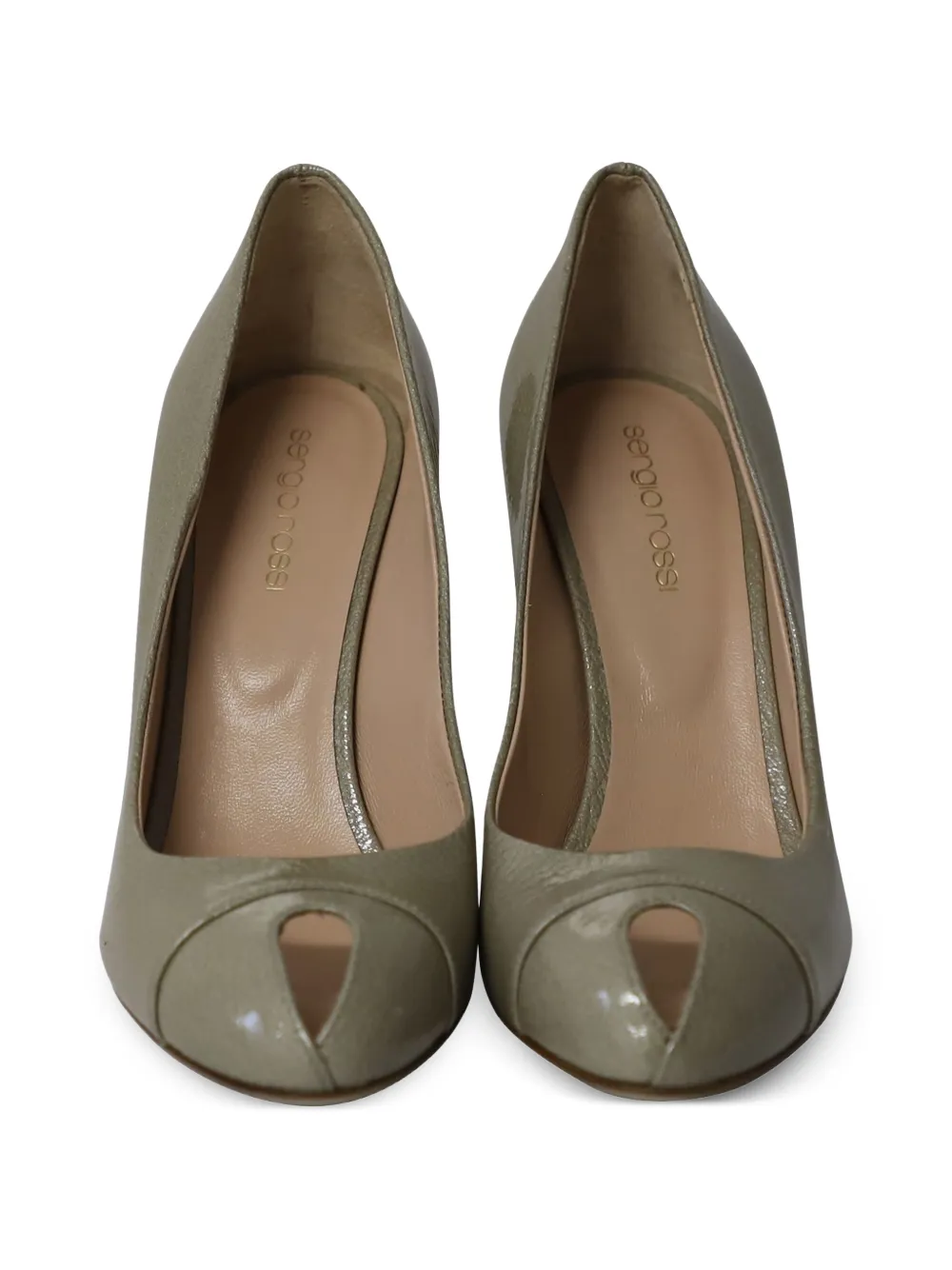 Peep-Toe Leather Heeled Pumps