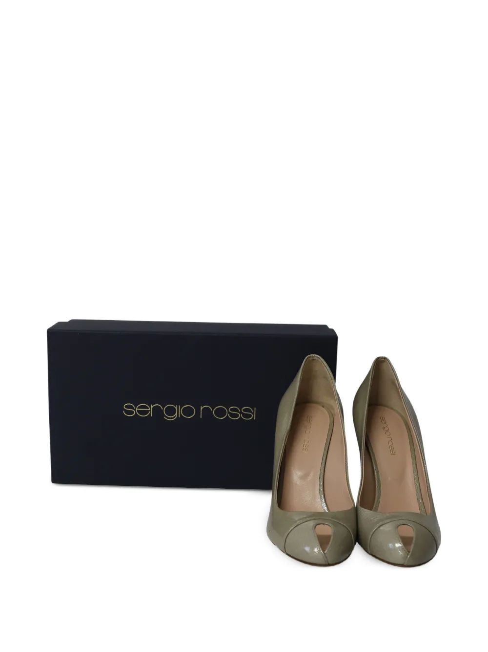 Peep-Toe Leather Heeled Pumps