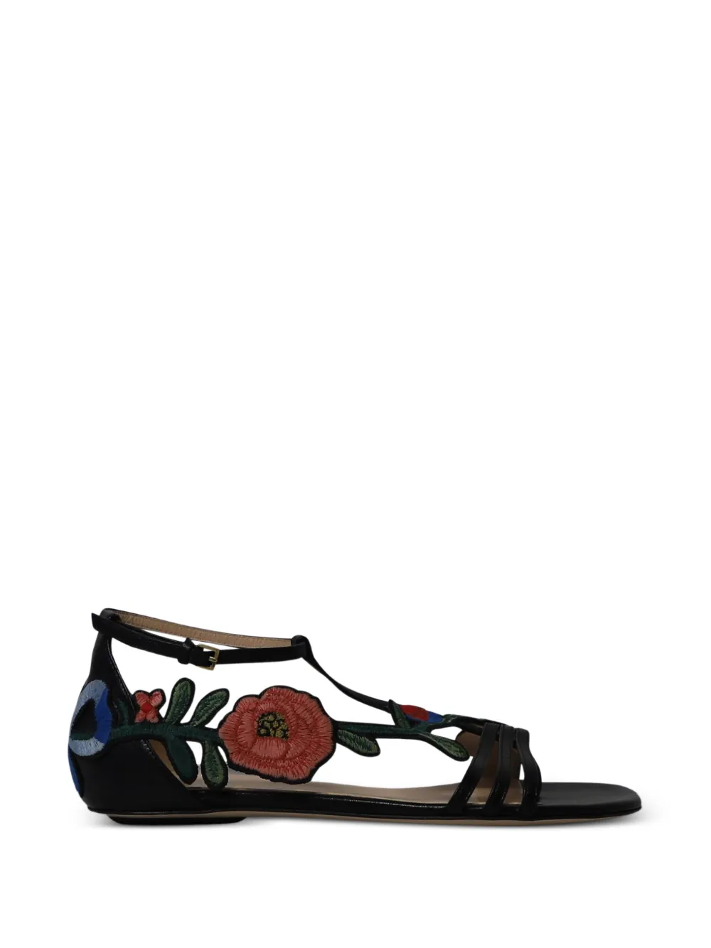 Gucci Pre-Owned Ophelia floral-embroidered flat sandals - Nero