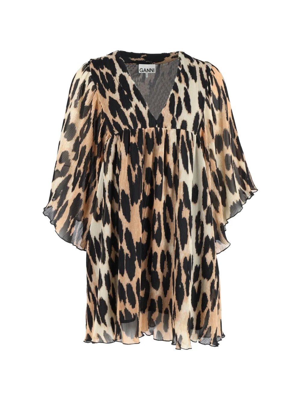 GANNI pleated leopard-print mini dress - Toni neutri