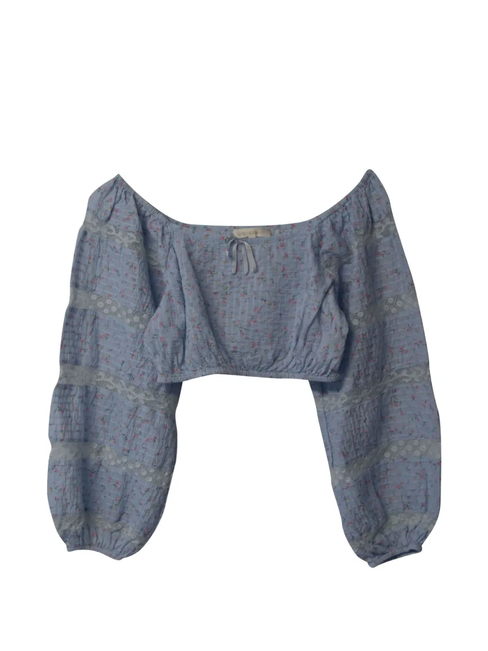 Pre-owned Loveshackfancy Albertina Floral Lace Crop Top In Blue