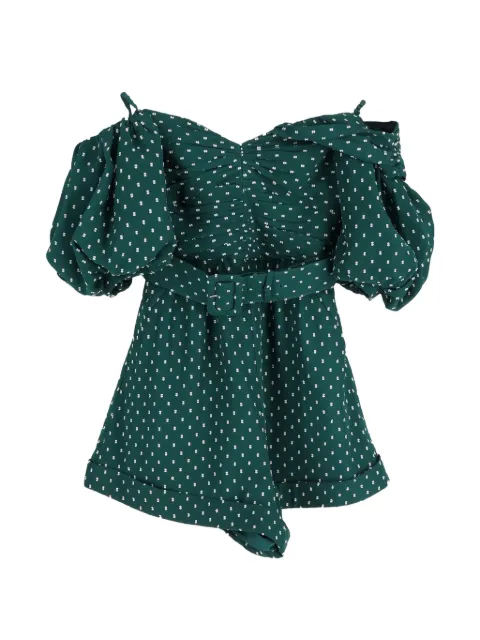 Self-Portrait polka dot one-shoulder belted blouse