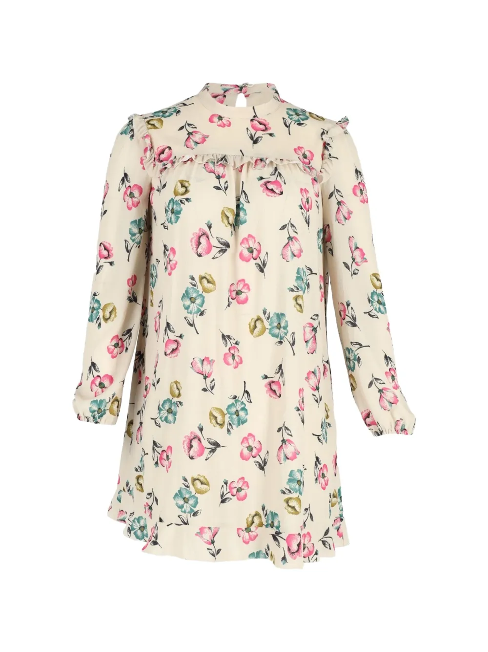 Red Valentino Vintage floral-print ruffled mini dress - Toni neutri