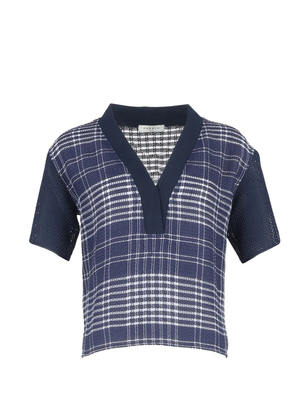 SANDRO v-neck check top - Blu