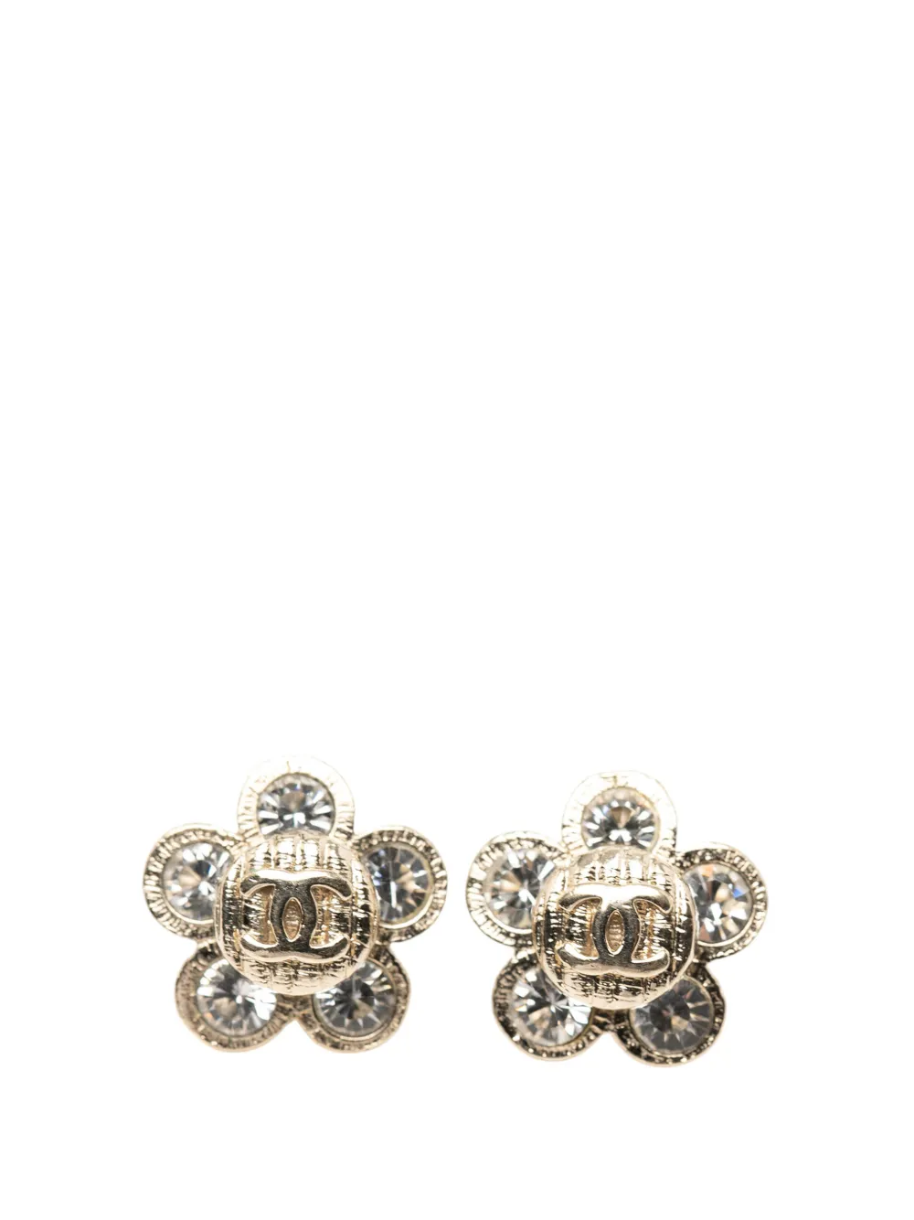 CHANEL Pre-Owned 2007 Gold Plated CC Crystal Floral Push Back Earrings costume earrings - Oro