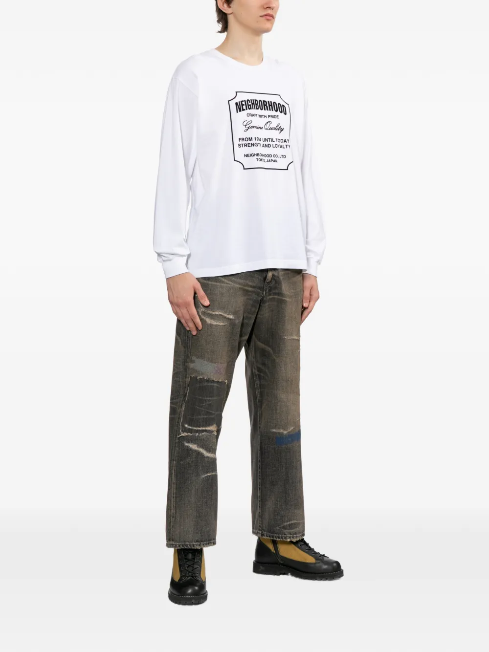 Neighborhood T-shirt met print Wit