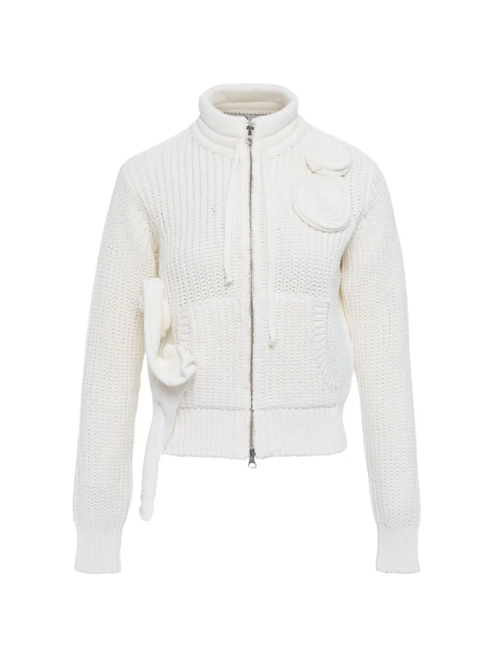 Open Yy Appliqué Zipped Cardigan In White