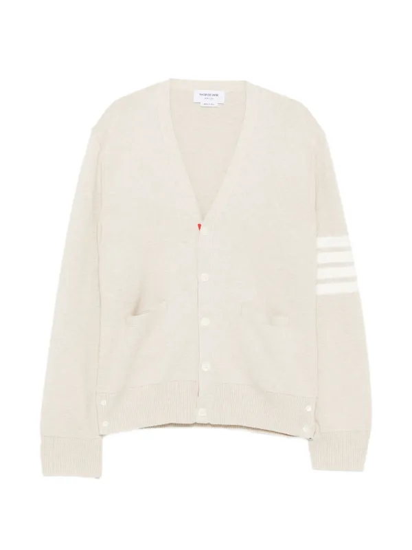 Thom Browne Cotton Crepe 4-Bar V-neck Cardigan in Neutrals