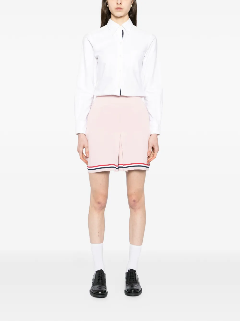 RWB-stripe box-pleated mini skirt