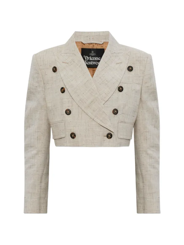 Vivienne Westwood Ls Cut Off Double-breasted Cropped Jacket in Neutrals