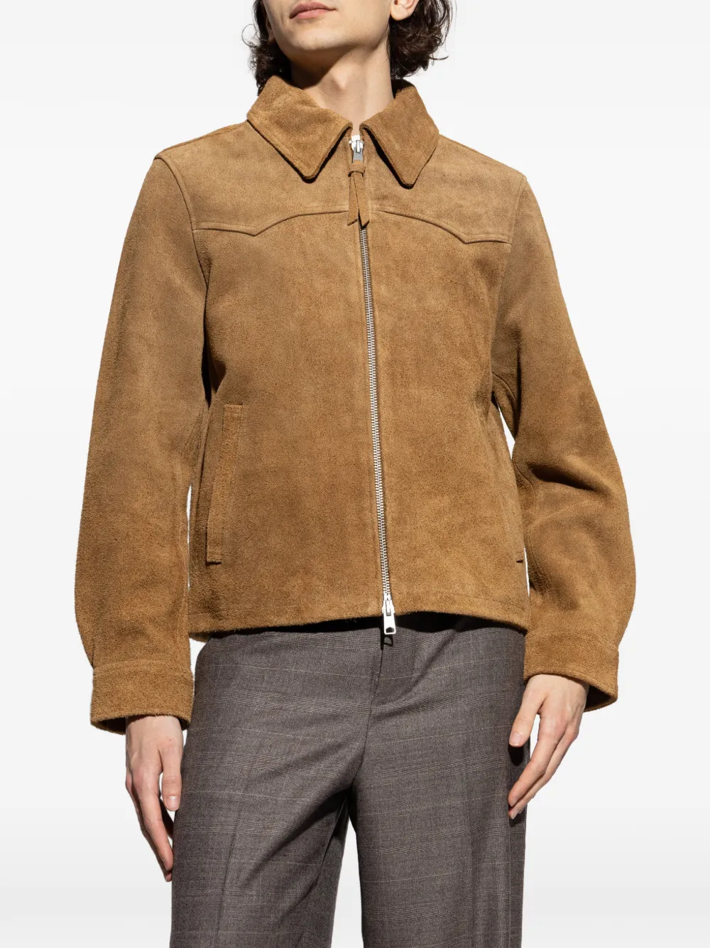  Allsaints Dellcot Zipped Suede Jacket - Brown 