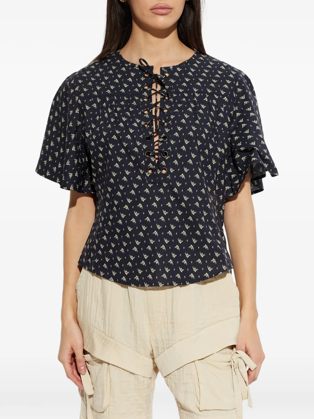 Dianga Lace-Up Printed Top