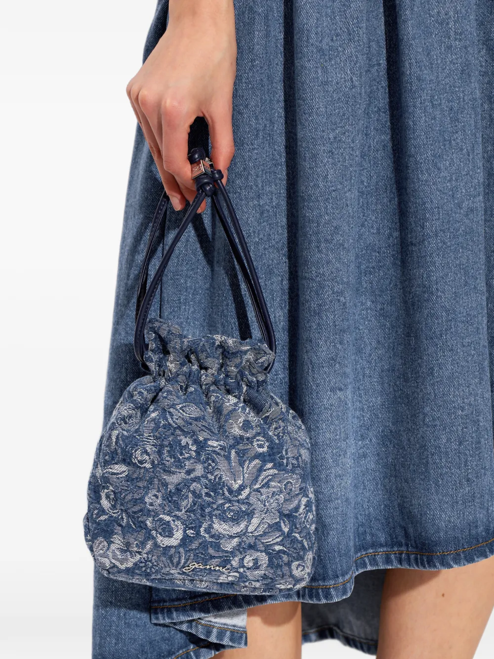  Ganni Floral-pattern Drawstring Tote Bag - Blue 