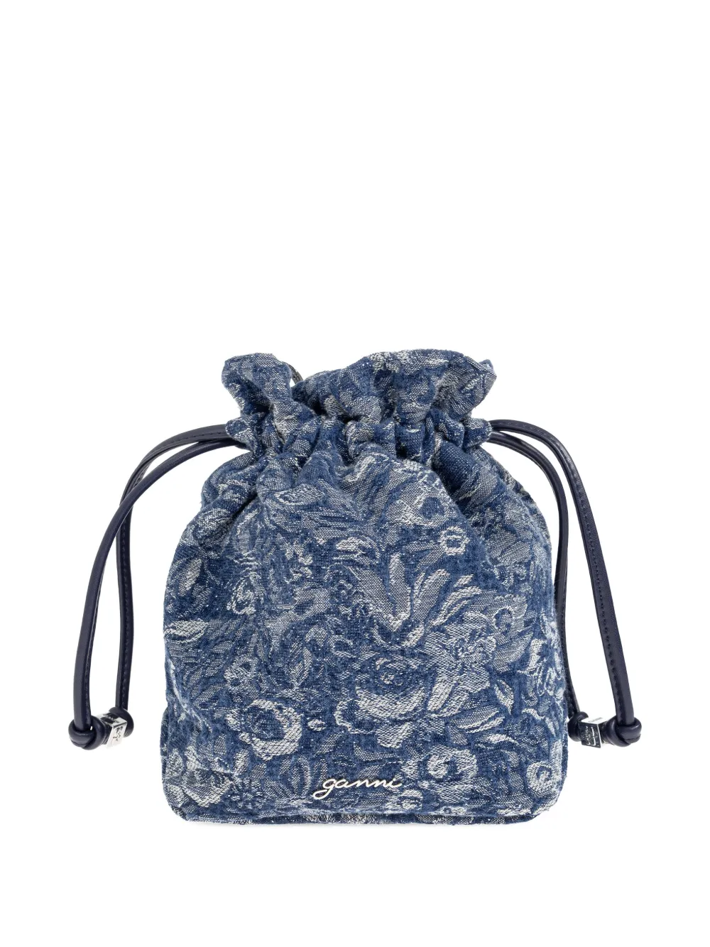 Ganni Floral-pattern Drawstring Tote Bag In Blue