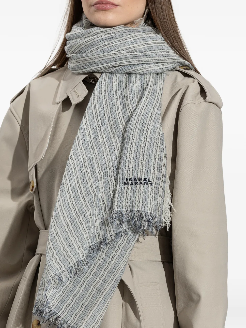  Isabel Marant écharpe Rayée Zenila à Franges - Blanc 