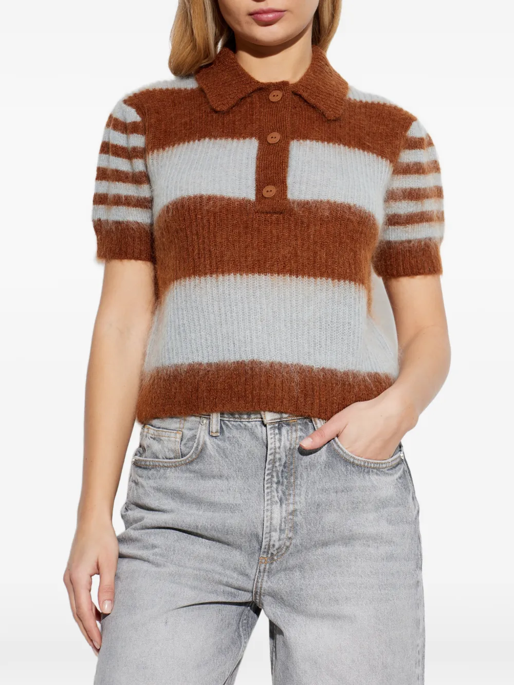  Allsaints Striped-pattern Polo Top - Brown 