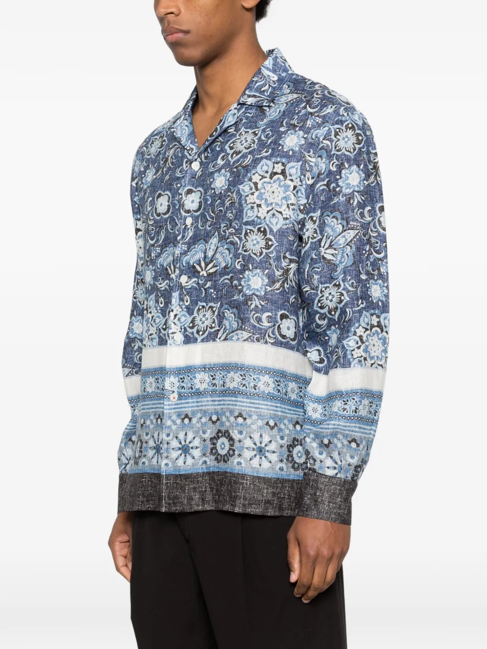  Isaia Floral-pattern Shirt - Blue 