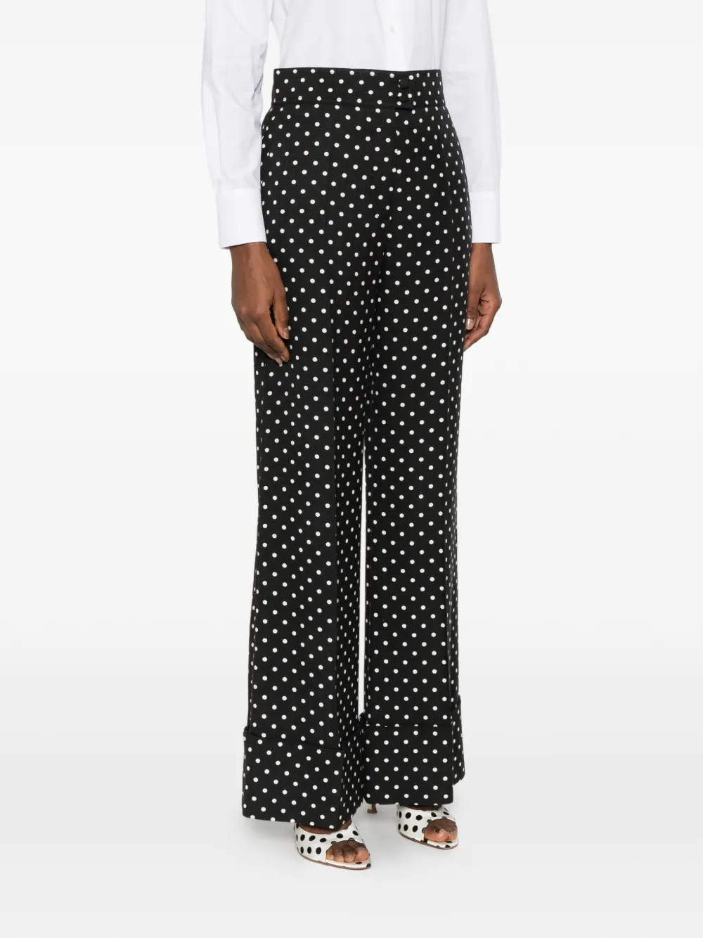 Valentino Garavani Broek met stippen en cuffs Zwart