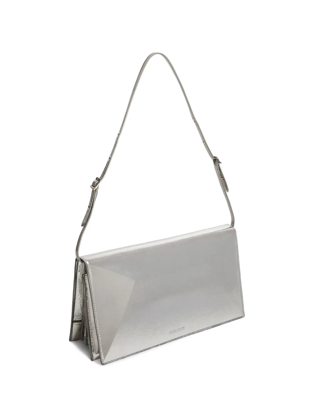 Jil Sander Borsa a spalla File media in pelle laminata - Argento