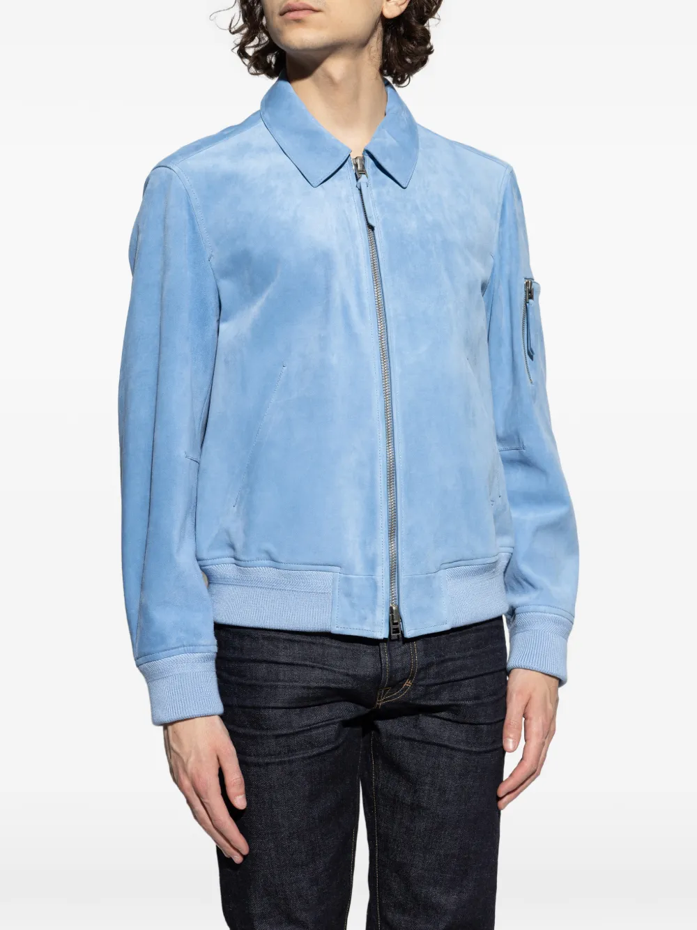 TOM FORD Suède bomberjack met rits Blauw