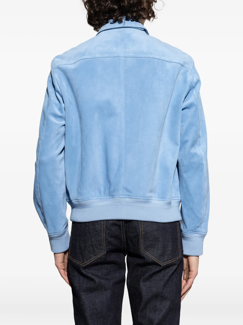 TOM FORD Suède bomberjack met rits Blauw