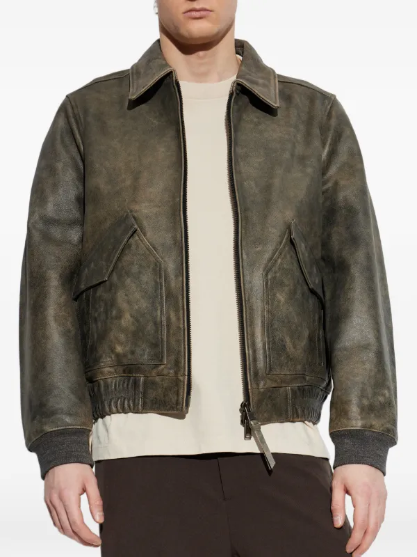 AllSaints Marland Aviator Leather Jacket | Brown | FARFETCH RO