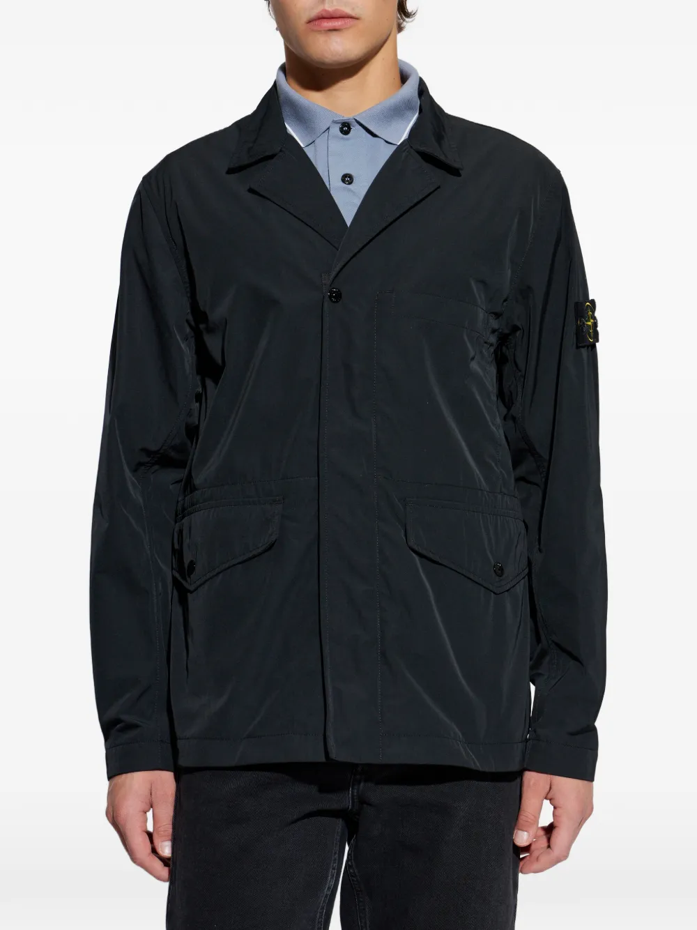 Stone Island Shirtjack met logo-patch en zak Zwart