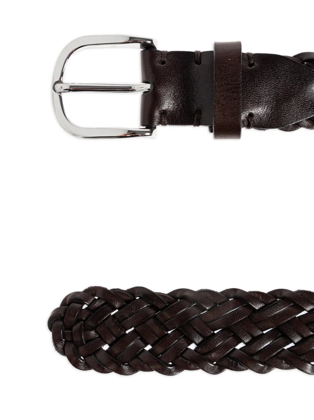 Brioni Braided Leather Belt - Brown 