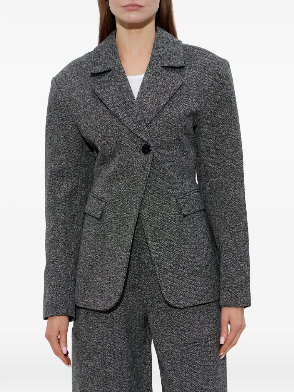  Ganni Long-sleeve Buttoned Blazer - Grey 