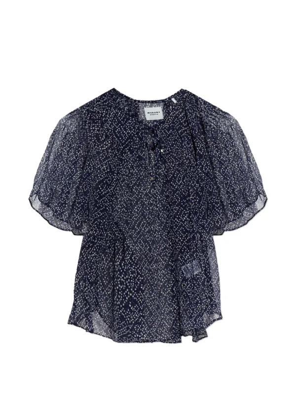 Marant Étoile Neslya Ruffled Printed Top in Blue
